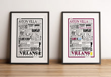 Load image into Gallery viewer, Aston Villa Football History Poster Print Gift- Fan memorabilia