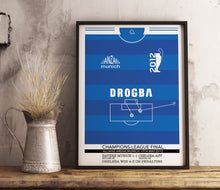 Load image into Gallery viewer, Drogba v Bayern Munich 2012 UCL Final - Memorable Match Shirt Print Gift- Chelsea Fan memorabilia- CFC