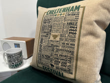 Load image into Gallery viewer, Cheltenham Festival Cushion | Horse Racing Print Cushion | Cheltenham Gift |