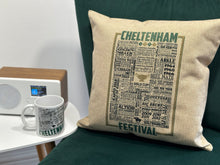 Load image into Gallery viewer, Cheltenham Festival Cushion | Horse Racing Print Cushion | Cheltenham Gift |