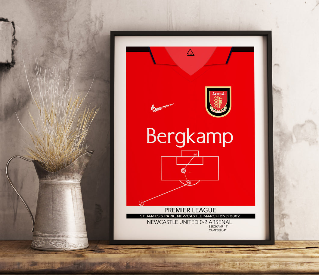 Bergkamp v Newcastle 2002 Memorable Match Shirt Print Gift- Arsenal Fan memorabilia- AFC