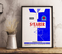 Load image into Gallery viewer, Shearer Brace 1994 Blackburn 2-0 Man United Memorable Match Shirt Print Gift- Blackburn Rovers Fan memorabilia- BRFC
