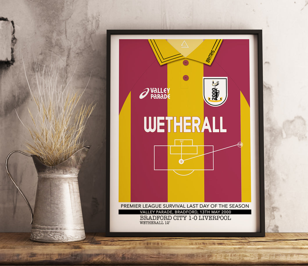 David Wetherall BCAFC v Liverpool Memorable Match Shirt Print Gift- Fan memorabilia- Bradford City