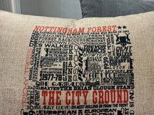Load image into Gallery viewer, NottinghamForest Cushion | Football History Print Cushion | Football Gift | NFFC Gift
