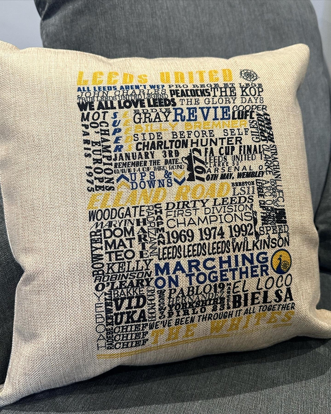 Leeds United Cushion | Football History Print Cushion | Football Gift | LUFC Gift