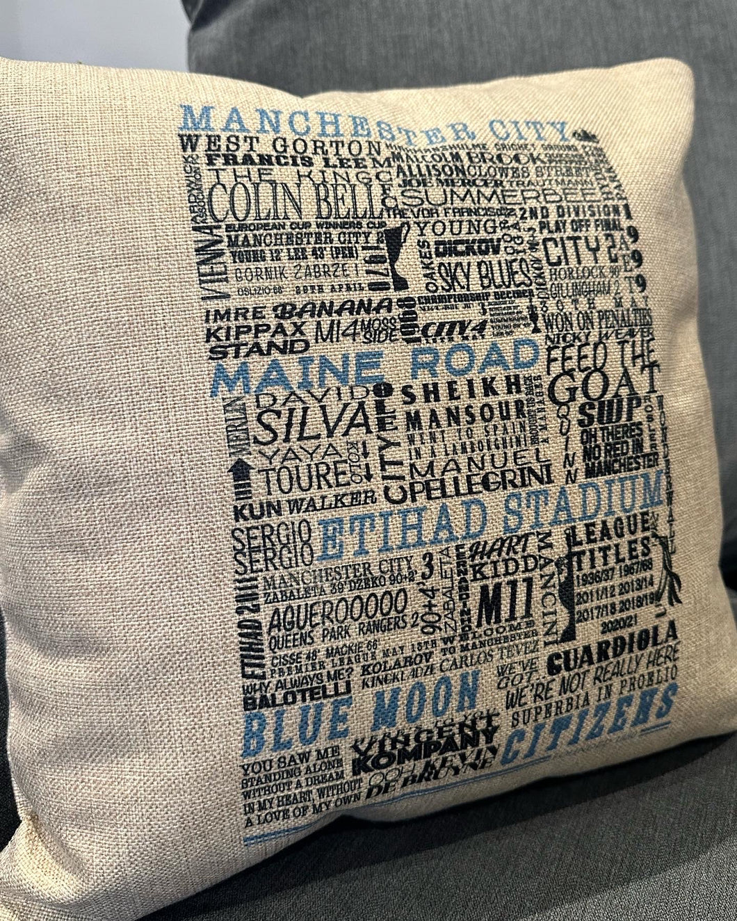 Man City Cushion | Football History Print Cushion | Football Gift | MCFC Gift