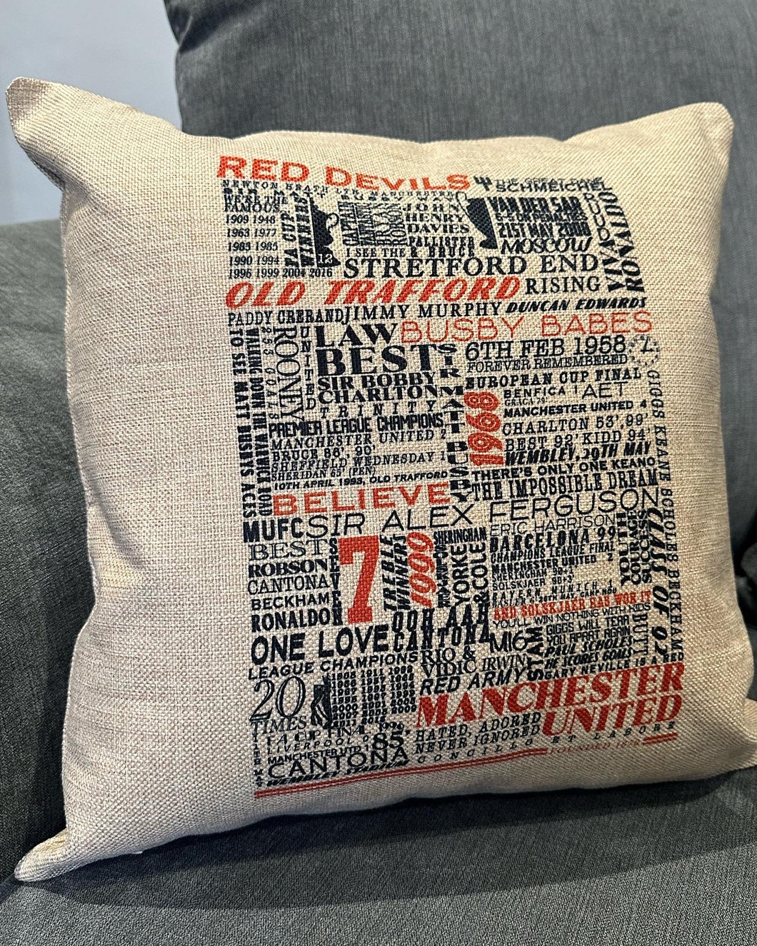 Man United Cushion | Football History Print Cushion | Football Gift | MUFC Gift