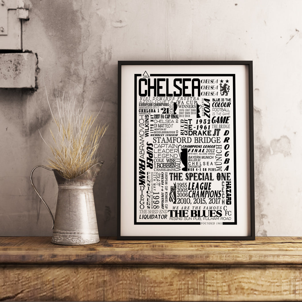 Chelsea Football History Poster Print Gift- Fan memorabilia