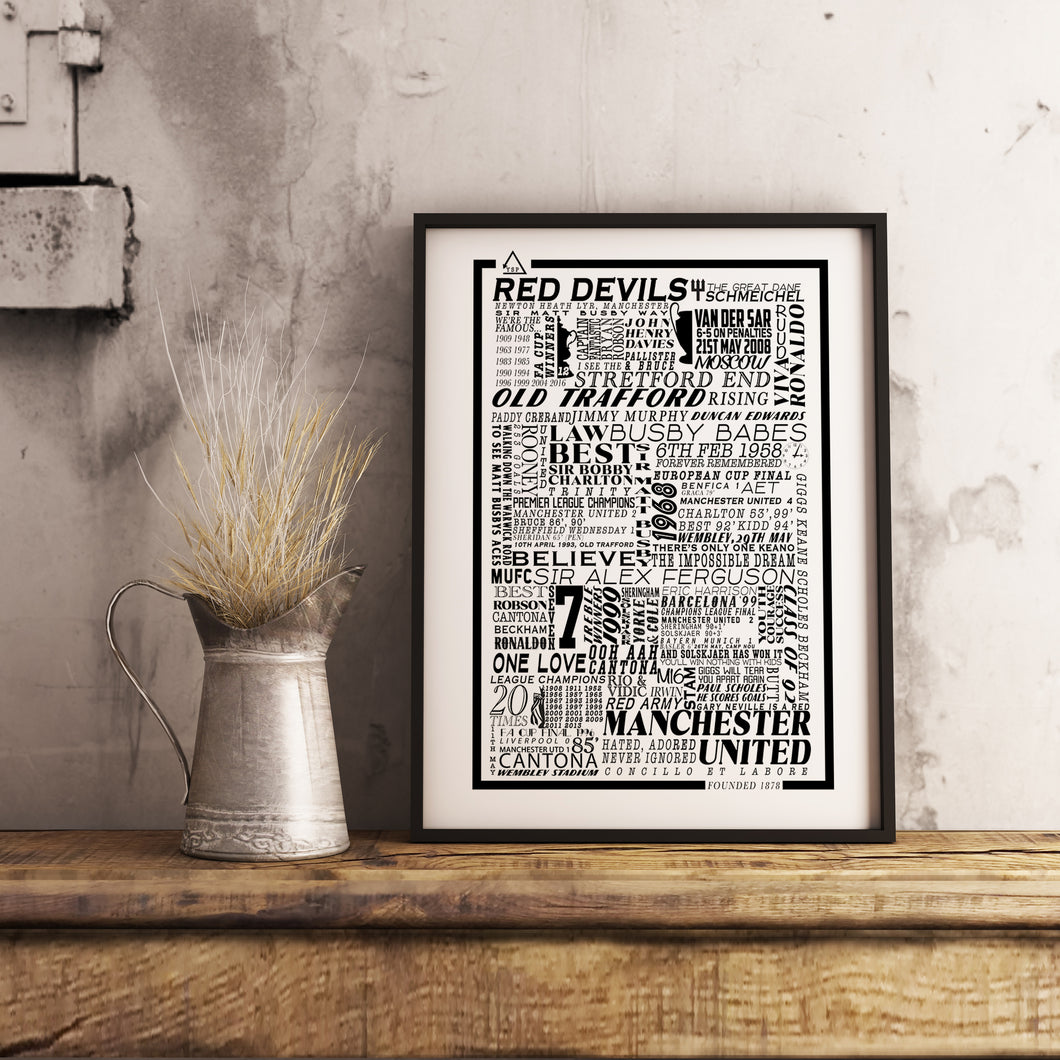 Manchester United Football History Poster Print Gift- Fan memorabilia