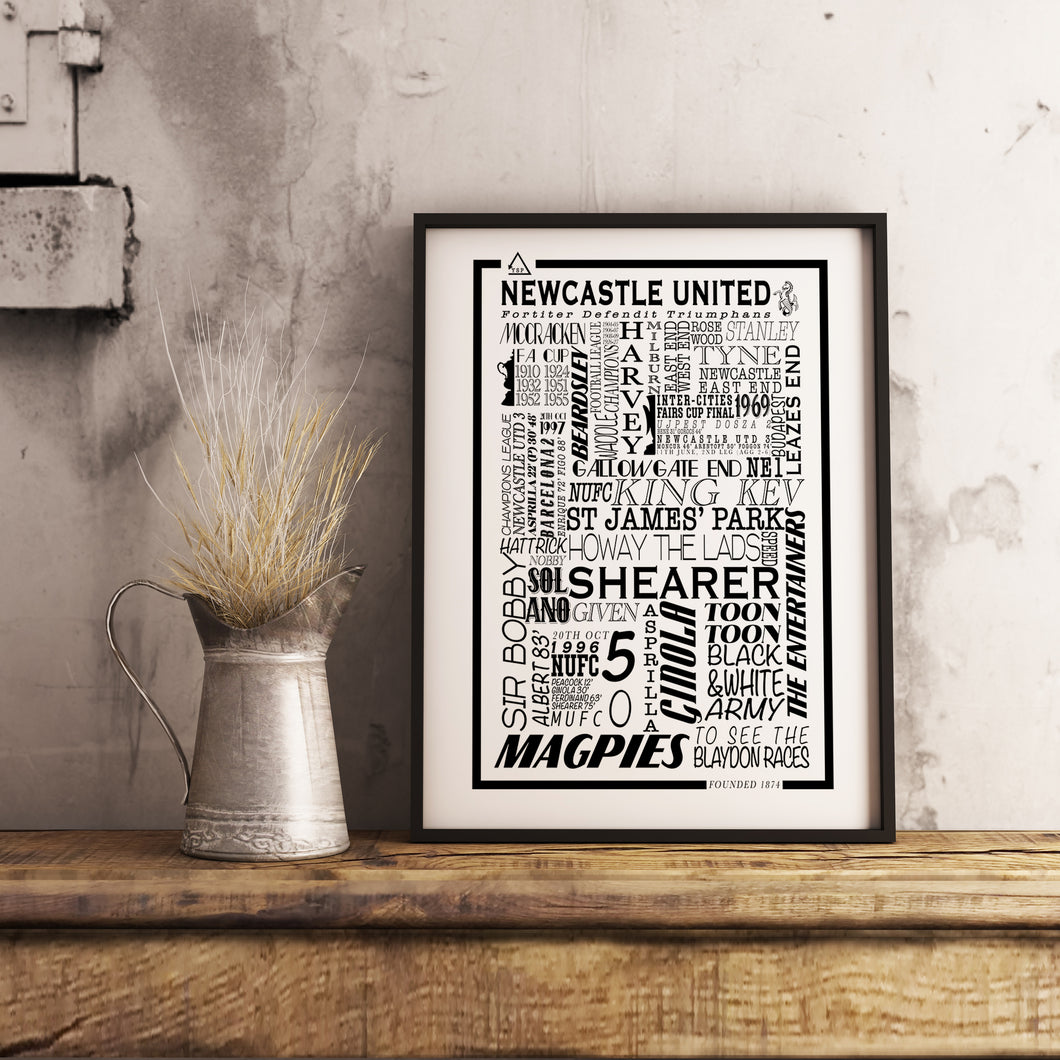 Newcastle United Football History Poster Print Gift- Fan memorabilia