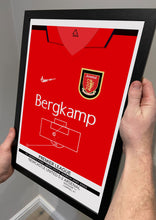 Load image into Gallery viewer, Bergkamp v Newcastle 2002 Memorable Match Shirt Print Gift- Arsenal Fan memorabilia- AFC
