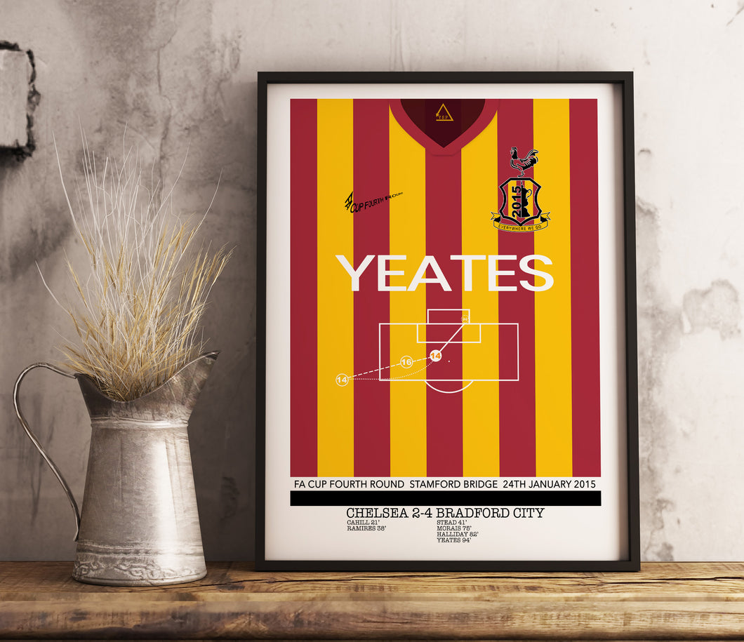 Mark Yeates BCAFC 4-2 Chelsea FA Cup Memorable Match Shirt Print Gift- Fan memorabilia- Bradford City